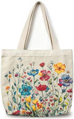 Large Tote Shopping Bag Cotton Canvas-Reusable grocery Bag with Zipper Aesthetic Reusable Shoulder Bag