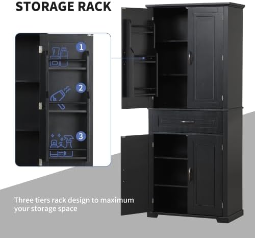Bathroom Storage Cabinet with Doors and Drawer, Multiple Storage Space, Adjustable Shelf, White (Black)