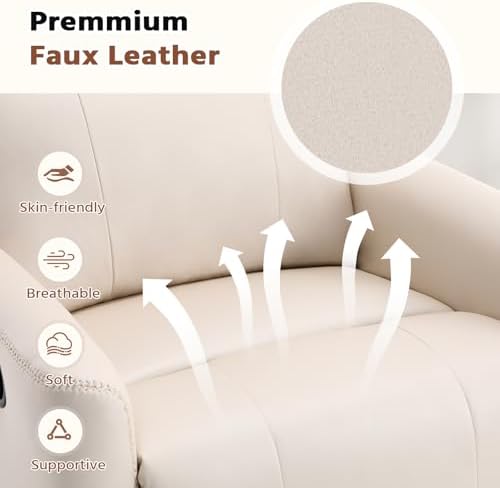HAOMARKETS Swivel Rocker Recliner Chair Set of 2, Manual Faux Leather Glider Rocking Recliners for Adults, 360° Swivel Nursery Reclining Sofa with Padded Backrest for Living Room, White