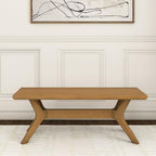 Plank+Beam Verso 48 Inch Modern Dining Bench, Pine Wood, Cross-Leg Base, Pecan