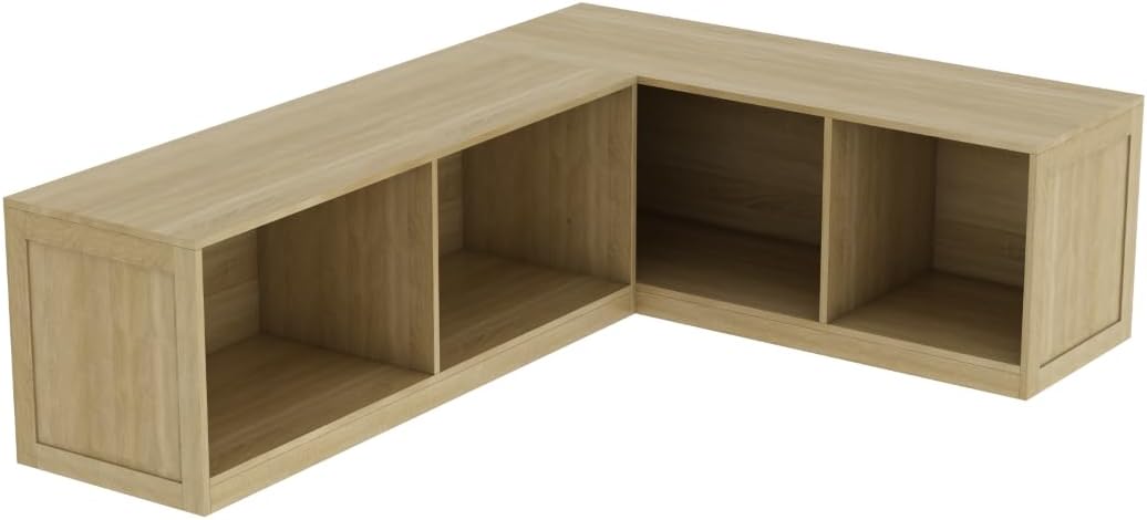 L-Shaped Corner Banquette Storage Bench, Entryway Bench with Open Shoe Storage Shelves for Bedroom, Kitchen Breakfast Nook Corner Benches for Dining Room, Living Room,Oak Color (No Cushion)