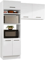 Madesa Hazel 2-Piece Kitchen Storage Set with 3 Doors 3 Open Shelves Pantry Cabinet and 2 Door Wall Cupboard 74 Inch Wooden Modern Organization Units for Pantry - White