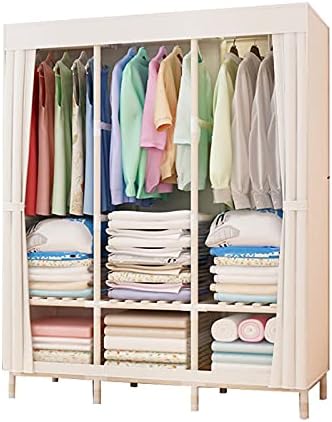 Solid Wood Folding Wardrobe Doors,Portable Assembly Canvas Effect Wardrobe Solid Color Fabric Clothes Storage Rack(Size:126 * 170 * 45CM,Color:A)