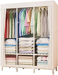 Solid Wood Folding Wardrobe Doors,Portable Assembly Canvas Effect Wardrobe Solid Color Fabric Clothes Storage Rack(Size:126 * 170 * 45CM,Color:A)
