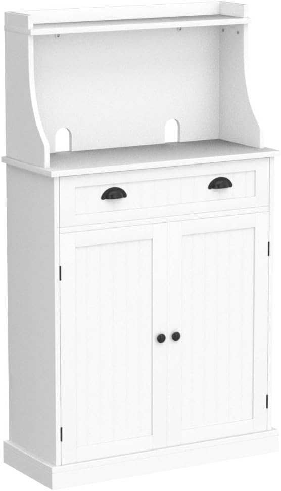 ARTPOWER 54" Kitchen Microwave Cabinet/Stand with Storage and Drawers, Pantry Storage Cabinet with Hutch & Adjustable Shelves for Kitchen, Dining Room, Living Room, Hallway in White