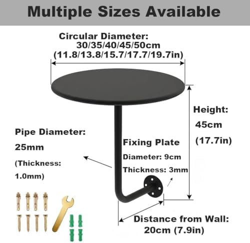 Wall Mounted Bar Table,12-20in Small Round Table, Modern Round Wall Desk, Floating Desk, Floating Side Table,Iron Floating Coffee Table for Small Spaces Bar/Bistro/Kitchen/Office(Red,19.7 in)