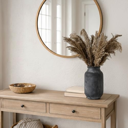 SIDUCAL Rustic Farmhouse Flower Vase | 9.5 Inch Large Ceramic Vase | Pampas Grass | Modern Farmhouse Decor for Home Decor, Table, Living Room Decoration, Shelf Decor, Mantel, Black