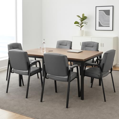 Naomi Home Faux Leather Stackable Office Guest Chairs – Reception Chairs with Armrests for Lobby, Clinic, Medical Waiting Room or Conference Room Seating - Gray, Set of 6