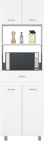 Microwave Double Door Cabinet, One Drawer, One Shelf for Microwave, White,for Kitchen