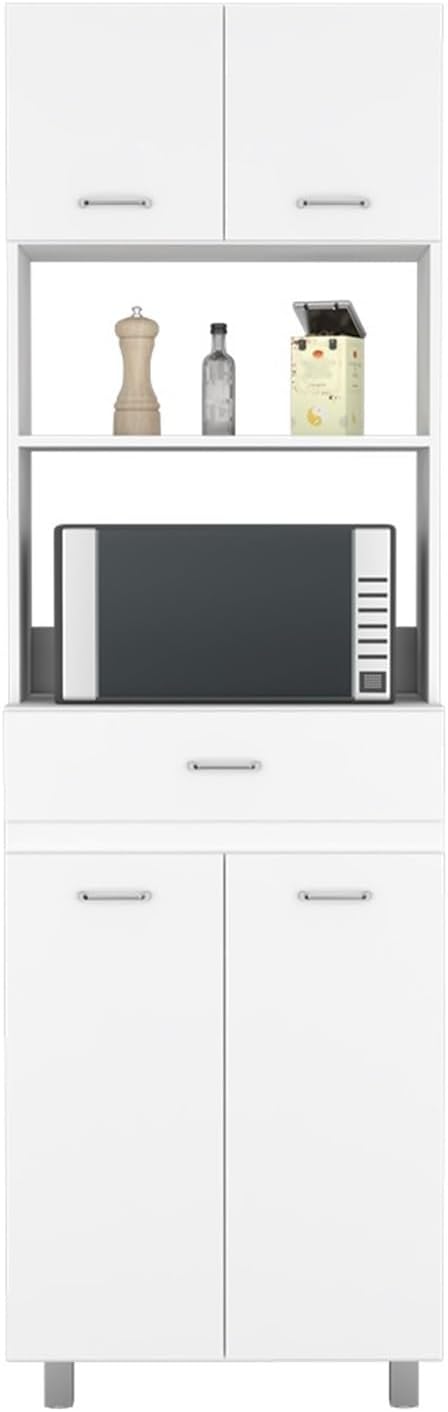 Microwave Double Door Cabinet, One Drawer, One Shelf for Microwave, White,for Kitchen