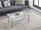 Modern Glass and Metal 2-Tier Side Table, Transparent Tstructure with Storage Space Underneath for The Living Room, Bedroom, or Home Office