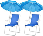 Kids Outdoor Folding Beach Chair Set with Parasol, Blue, Suitable for Camping, Lawn, Concert