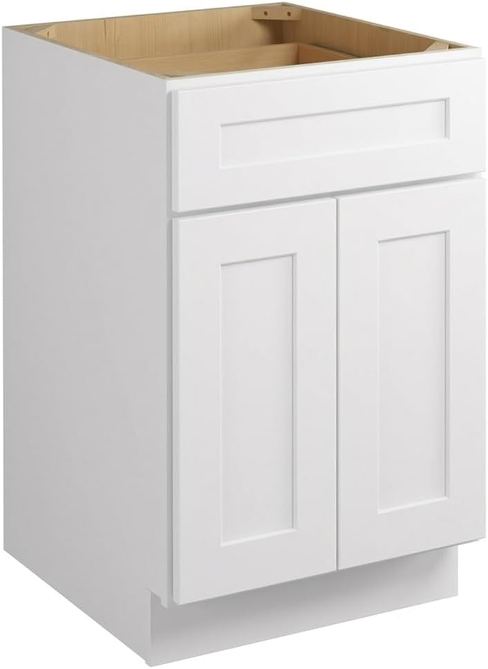 White Shaker Kitchen Base Cabinet 24 Inch, RTA B24 Cabinet with 1 Drawer, 2 Soft-Close Doors & Adjustable Shelf, Plywood Box, Ready to Assemble, 24" W x 24" D x 34.5" H