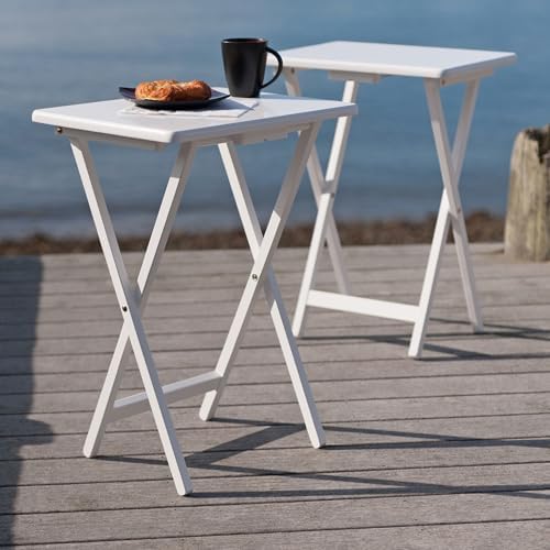 Winsome Alex Set of 2 Foldable Snack Tables, White | Easy to Store Small Portable Fold Up Table Set for Kitchen, Living Room TV Dining, Crafts, Puzzles, Work From Home