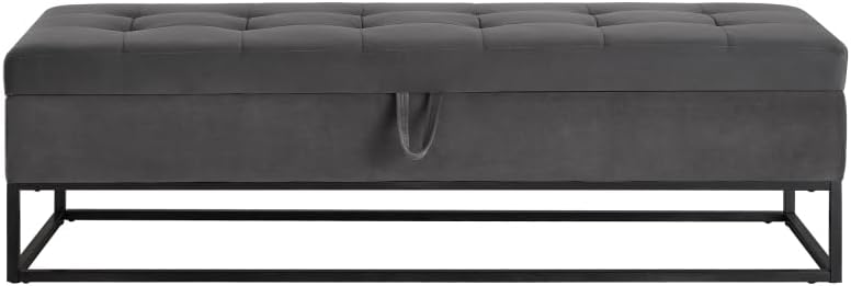 58.6" Bed Bench Metal Base with Storage Black Velvet (Foam + Grey + Velvet)
