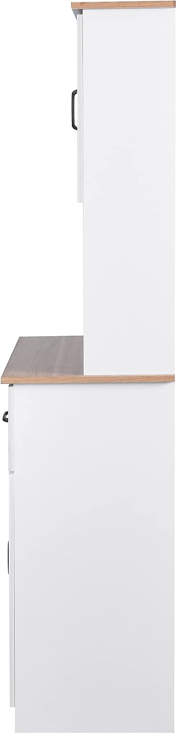 White Wooden Kitchen Pantry Cabinet with Glass Doors & Drawers – 66.9" Tall Microwave Stand with Adjustable Shelves, Storage Hutch for Dishes, Appliances & Utensils (23.62"L x 15.75"W, MDF)