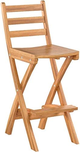 Christopher Knight Home Atlantic Outdoor Folding Wood Bar Stools | Acacia Wood Barstool Set of 2, 31" Seat Height, 2 PCS Outdoor Folding Chair for Garden, Porch, Poolside