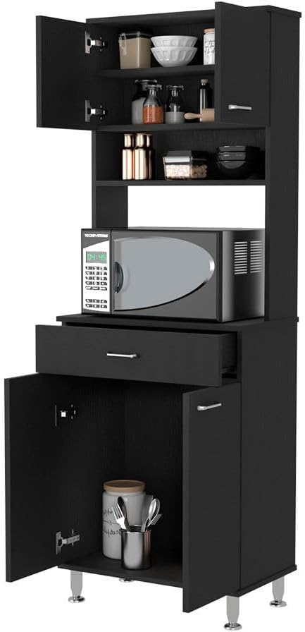 lapday Bay Area Pantry with 2 Door Cabinets, 1 Drawer, 4 Adjustable Metal Legs, for Living Room,Dining Room(13.90"×23.60"×66.50"). (Black)