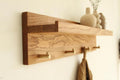 Solid Oak Wall Mounted Coat Rack Shelf with 5 Brass Hooks, Entryway Hanging Key Holder Organizer, Modern Wooden Wall Shelf with Hooks for Hallway, Living Room, Bathroom