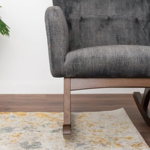 Upholstered Rocking Chair with Solid Wood Frame, Accent Glider for Nursery Living Room Bedroom, Comfy Armchair in Brown & Dark Grey, 36x26x36.5 Inch