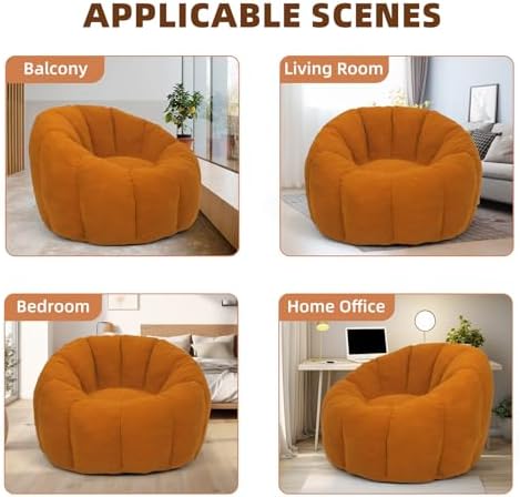 Bean Bag Chair, Large Beanbag Chairs with Filling, Bean Bag Chair with Filler, Stuffed Beanbag Chairs for Living Room (Teddy Fabric in Orange Brown, No Ottoman)