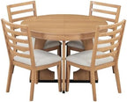 Bellemave Extendable Dining Table Set with 4 Upholstered Chairs, 5-Piece Round Kitchen Table Set with Removable Middle Leaf for Kitchen, Dining Room (Natural)