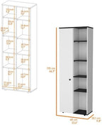 67" H Pantry Cabinet with Door & Open Shelves,Kitchen Food Storage Cabinets Cupboard Credenza Bufffet Cabinet for Kitchen, Dining Room, Living Room,White+Black