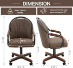 Chromcraft Douglas Set of 1 Casual Dining Chairs Classic Swivel Tilt Dining Chairs with Casters, Wooden Arm Metal Base Chairs with Rolling Wheels for Kitchen & Dining Room (Mocha-Walnut)