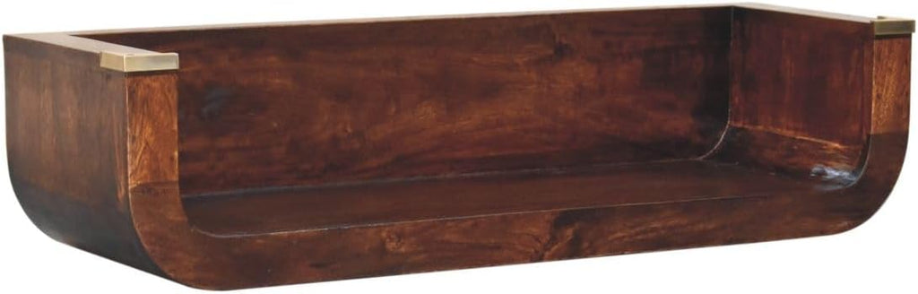 Solid Wood Indira California Walnut Floating Console Table, Open Shelf, Dark Brown