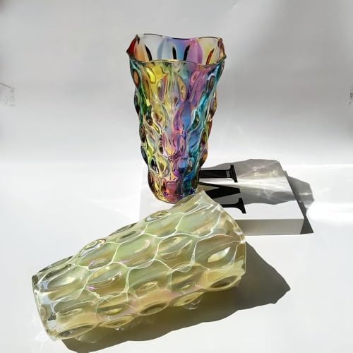 Unbreakable Flower Glass Vase 3.5lb 9.5inch Sparkle vase Bohemian Style, for Centerpieces,Kitchen,Office, Living Room,Wedding,Perfect Home Decor Glass Vase (Sparkle Color)