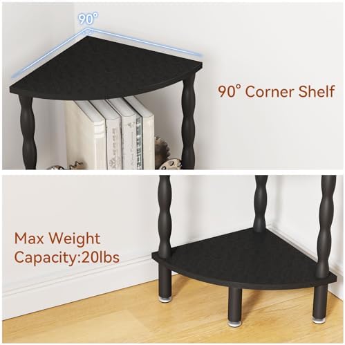 IBUYKE 4-Tier Corner Shelf,Stylish Corner Bookshelf for Small Spaces,Industrial Corner Storage Display Shelves,Small Corner Table for Bedroom,Bathroom,Kitchen, Black WBC019B