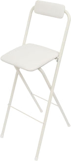 Folding Bar Stool with Backrest, 29 Inch Leather Padded Counter Height Foldable Stool Portable Tall Foldable Chair 275LBS for Gardening Outdoor Kitchen Camping Shop Cafe (White, 1 Pack)