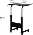 Height Adjustable Sofa Side Table Wood End Table with Wheels, Small Rolling Bedside Laptop Snack Table, Wooden Top & Metal Frame (Black)