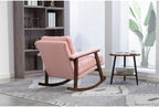 Mid Century Modern Rocking Chair, Upholstered Accent Armchair with Wood Frame for Nursery Living Room Reading, Light Pink
