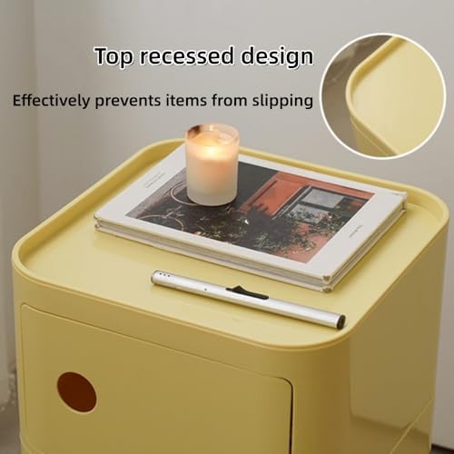 Square Night Stand with Magnetic Door, Plastic Stackable Small Storage Cabinet, Modern Simple Side Table with Round Handle for Living Room(White,Large)