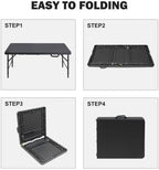 Folding Table 4FT, Portable Heavy Duty Plastic Folding Table with Handle, Waterproof, Easy to Clean, Adjustable Height, Anti-Slip Feet, 300LBS Capacity, Foldable for Indoor Outdoor Use(Black)