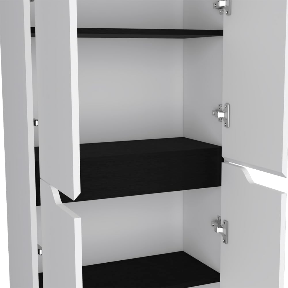 23.6" D*11.8" W*66.9" H Freestanding Storage Cabinet with 3 Shelves, Double Door, Rectangular Kitchen Pantry, Modern Minimalist, for Living Room, Dining Room, White