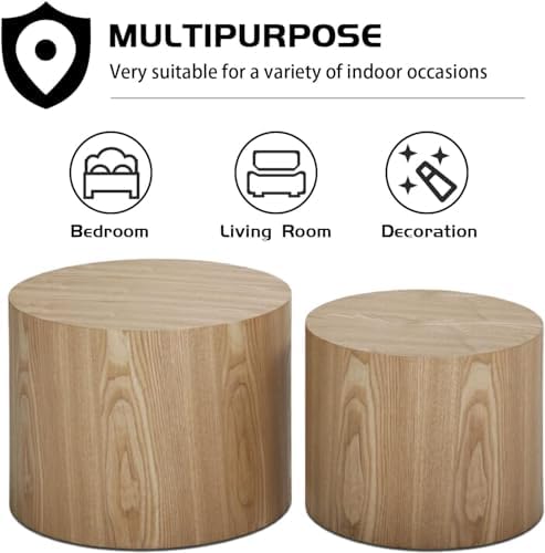 Small Wood Side Table Round Nesting End Table Coffee Tables Nesting Tables Set of 2 for Living Room Bedroom Office No Need Assembly Oak 18.8" W x 14.9" H