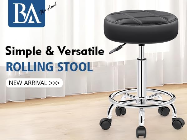 Brick Attic Rolling Stool with Wheels, PU Leather Small Office Chair with Foot Rest,Versatile Adjustable Swivel Stool for Tattoo Massage Salon Spa Teach Medical Facial Office Home Work Kitchen