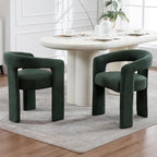 KIVENJAJA Barrel Dining Room Chairs Set of 6, Green Modern Boucle Kitchen Chairs with Round Back & Arm, Comfy Sherpa Upholstered Accent Armchair for Living Room Recption Office Vanity