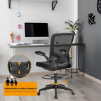 Giantex Drafting Chair High Back Office Chairs with Footrest Ring Flip-Up Armrest Height Adjustable Executive Desk Chair Ergonomic Mesh Computer Task Chair Lumbar Support Tall Office Chair (1, Black)
