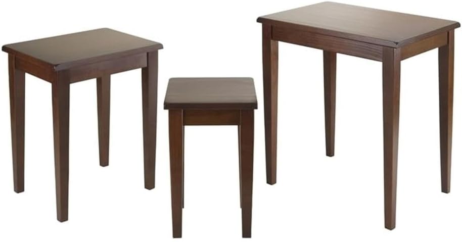 Pemberly Row 3-Piece Solid Wood Nesting Tables, Antique Walnut Finish, Stackable Design, Includes Small, Medium, Large Sizes, Transitional Style for Living Room or Home Office Use