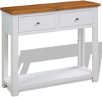 Solid Oak Wood Console Table with Drawers, 32.7"x11.8"x28.7", Rustic Small Entryway Table for Living Room, Hallway, with Shelf and Metal Knobs
