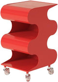 S-Shaped ABS Plastic Side Table, Movable Bedside Table with Wheels, Minimalist and Creative Sofa Table, Small Multi-Layer Magazine Rack, Coffee Table with Storage Function(Red)