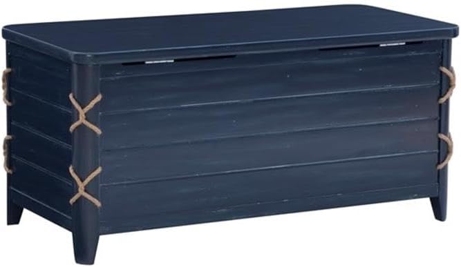 BOWERY HILL Modern Wood Rope Storage Chest, 38" L x 18" D x 18" H, Cedar Lined, Blue Finish, Paneled Design with Rope Trim, Versatile for Blanket Storage, Seating, or Coffee Table Use