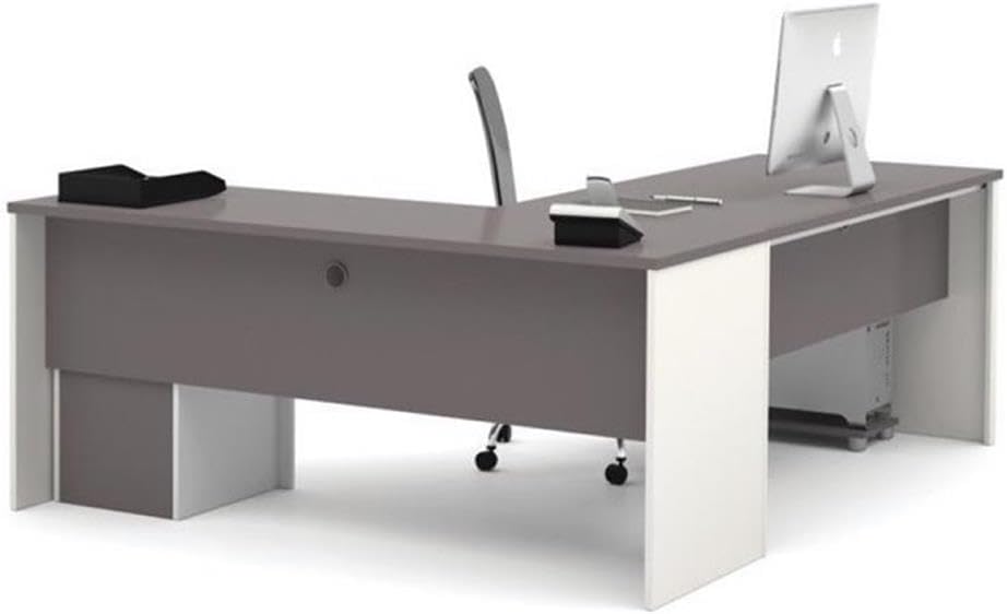 BOWERY HILL L-Shaped Computer Desk, Sandstone Finish, Manufactured Wood and Laminate, 71 in W x 82 in D, Commercial Grade Workstation with File Drawers and Keyboard Shelf, Reversible Return for Home