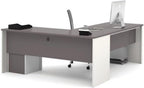 BOWERY HILL L-Shaped Computer Desk, Sandstone Finish, Manufactured Wood and Laminate, 71 in W x 82 in D, Commercial Grade Workstation with File Drawers and Keyboard Shelf, Reversible Return for Home