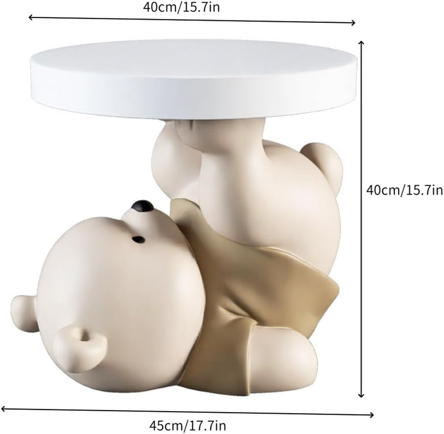 Bear Statue Side Table, Modern Sofa Table, Resin Sculpture Bedside Table, Creative Home Decor, Cute Bedroom Decor, Accent Table for Living Room(Grey)