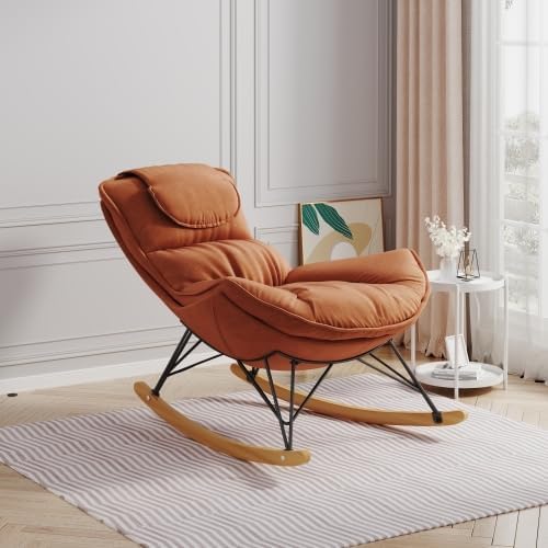 Leisure Single Sofa Rocker, Upgraded Breathable Glider with Removable Washable Seat Pad, Light Luxury Accent Chair for Bedroom Living Room & Small Space, Brown