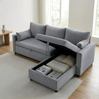 Sectional Sleeper Sofa with Pull Out Bed, L Shape Convertible Sofa Bed Couch with Storage Chaise, 3 in 1 Pull Out Sofa Bed with 3 Seats for Living Room,Apartment, Gray, 85Inch